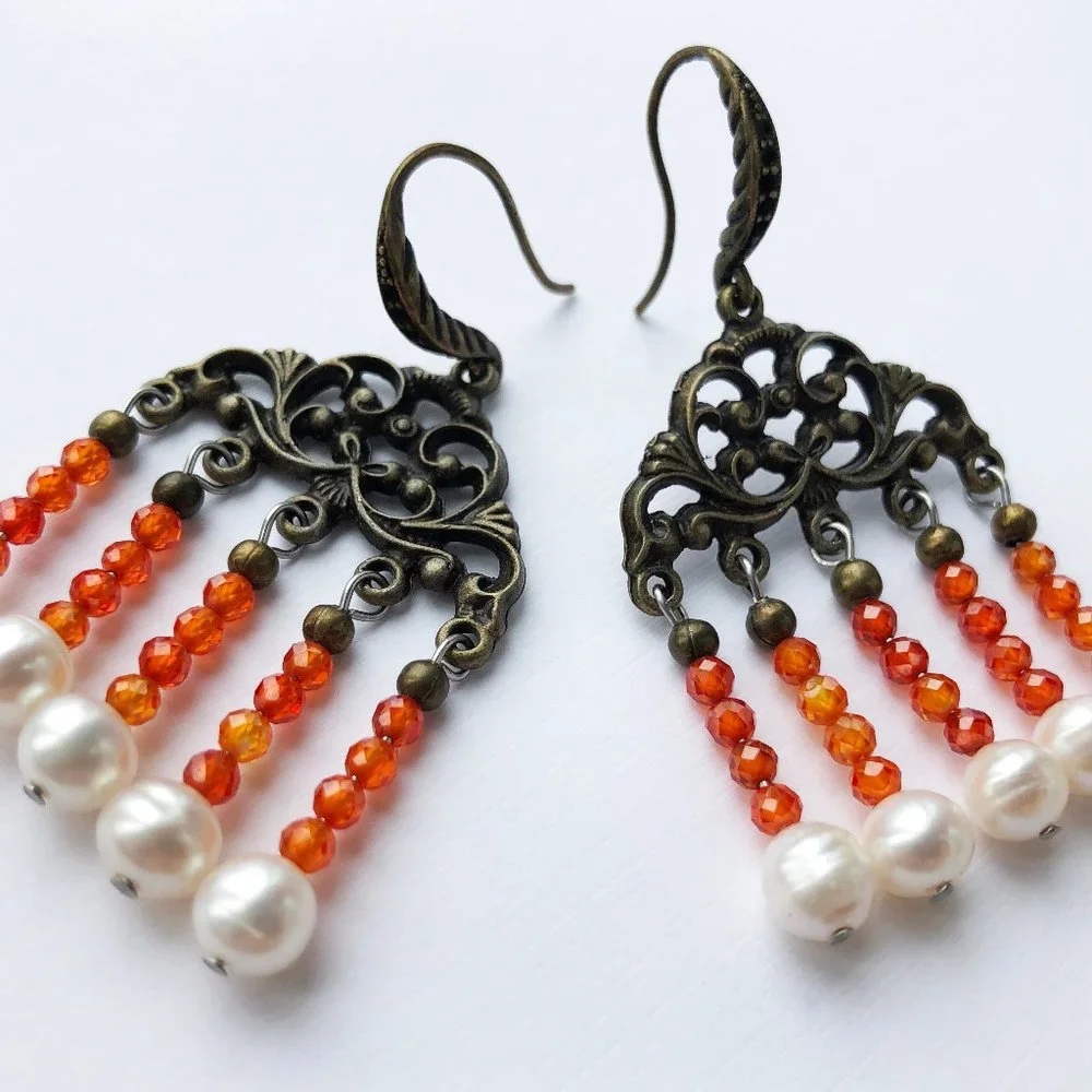 Carnelian earrings dangle, large colorful earrings boho